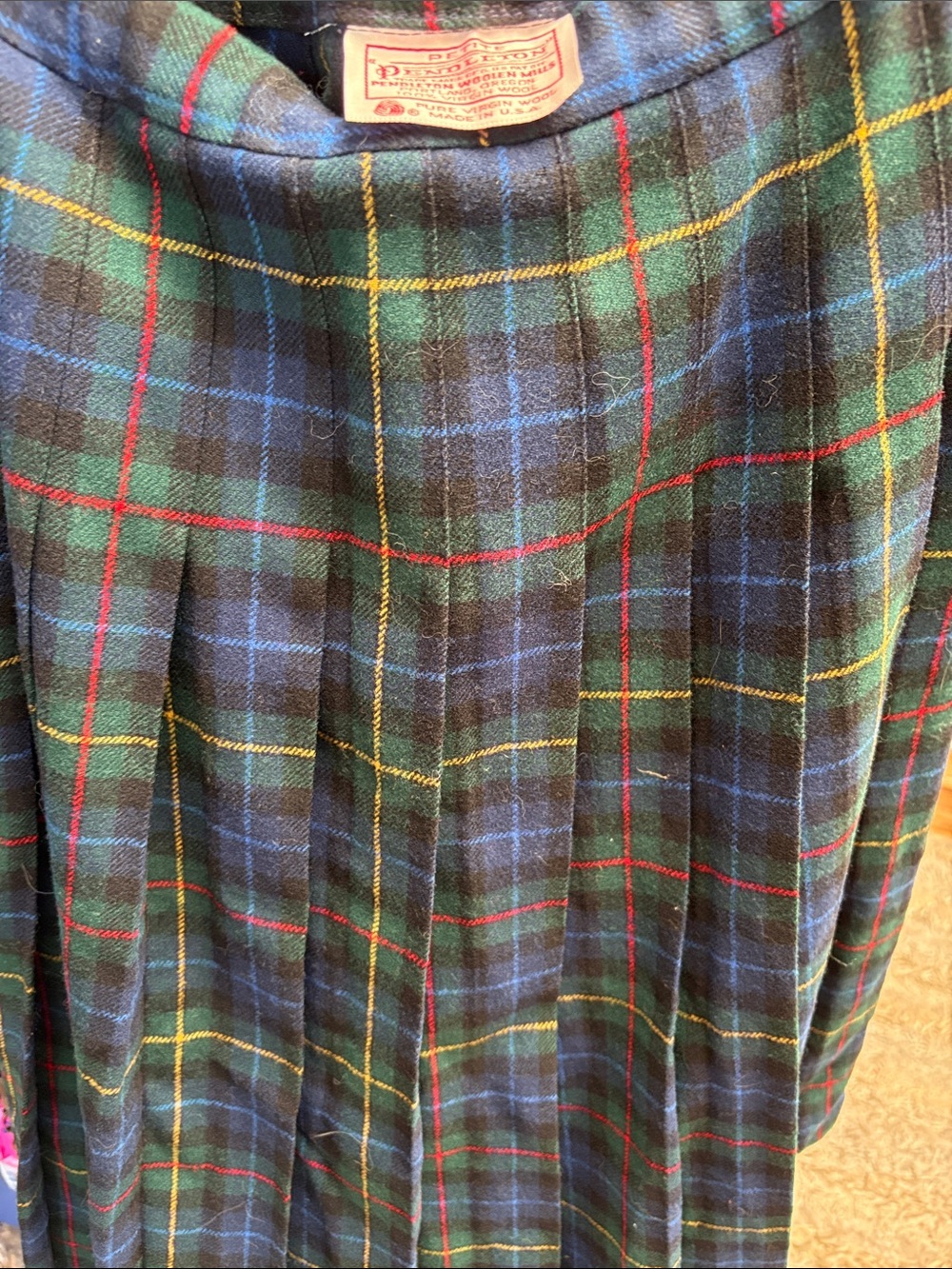 Pendleton Green Tartan Pleated Wool Skirt
